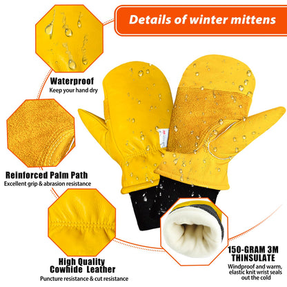 DLY Winter Work Gloves,Leather Winter Work Gloves for Men and Women,Waterproof Winter Gloves with Waterproof Membrane,Warm Working Gloves for Construction, Equipment Operation, Driving, Road Machinery