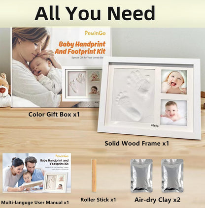 PewinGo Footprint & Handprint Clay Kit, Baby Photo Frame Kit for Newborn Baby Girls and Boys, Baby Shower Gifts,Baby Registry, New Parents Gift, Perfect Baby Memory and Nursery Room Decoration-WHITE