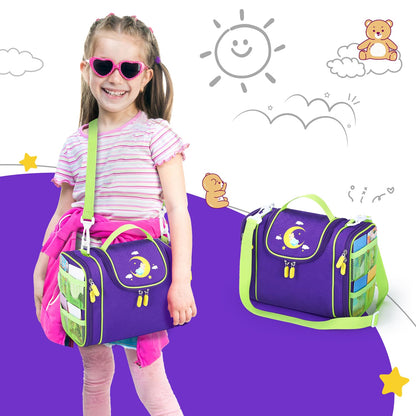 Carrying Case Compatible with Yoto player, Cards Storage Bag with Handle and Shoulder Strap, Travel Storage box for Audio Music Player & Headphone Accessories (Purple)