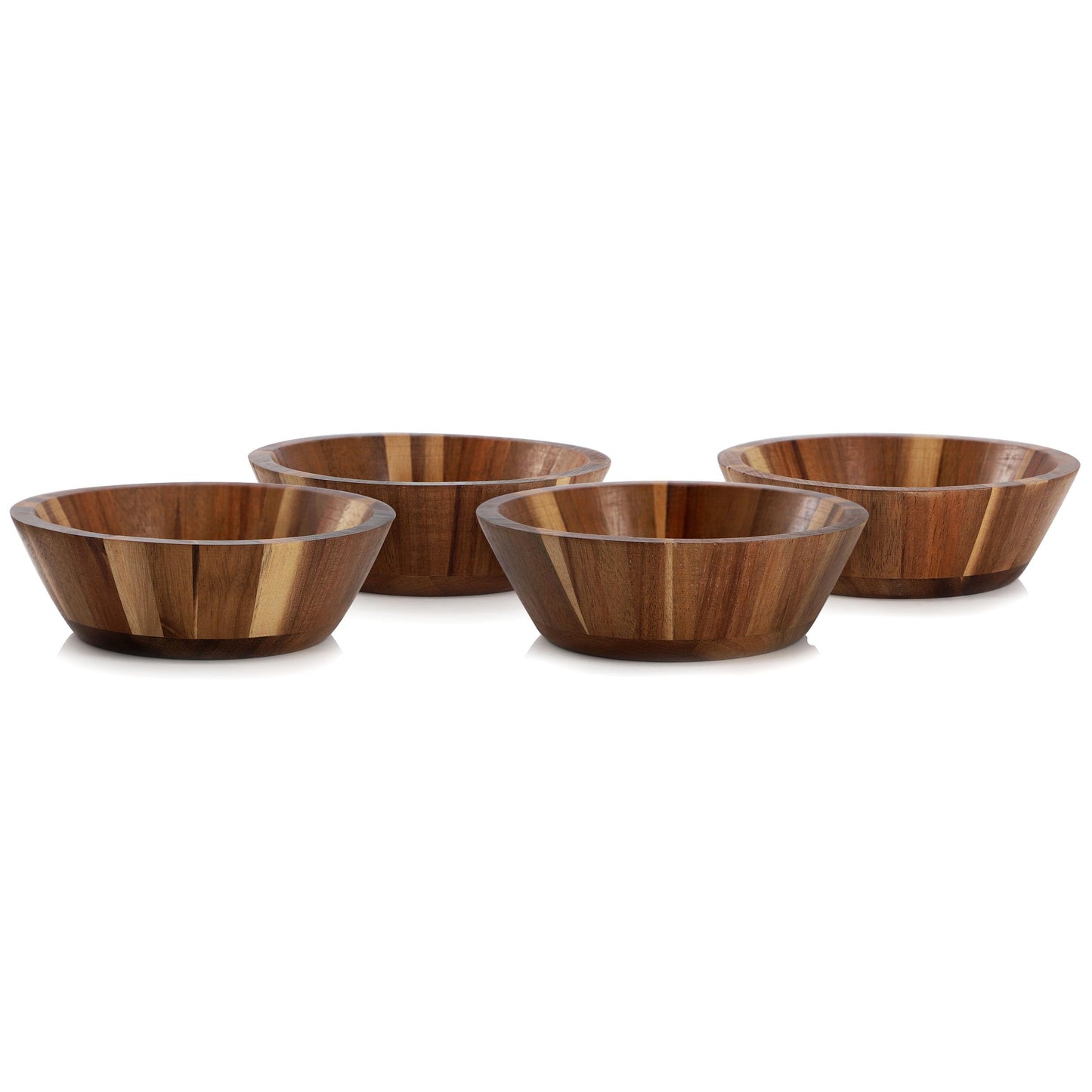 Elama 4 Piece 6.75 Inch Acacia Wood Salad Bowl Set, Dining Bowl, Serving Bowl, Natural Wood Dinnerware Set (6.75in Dark)