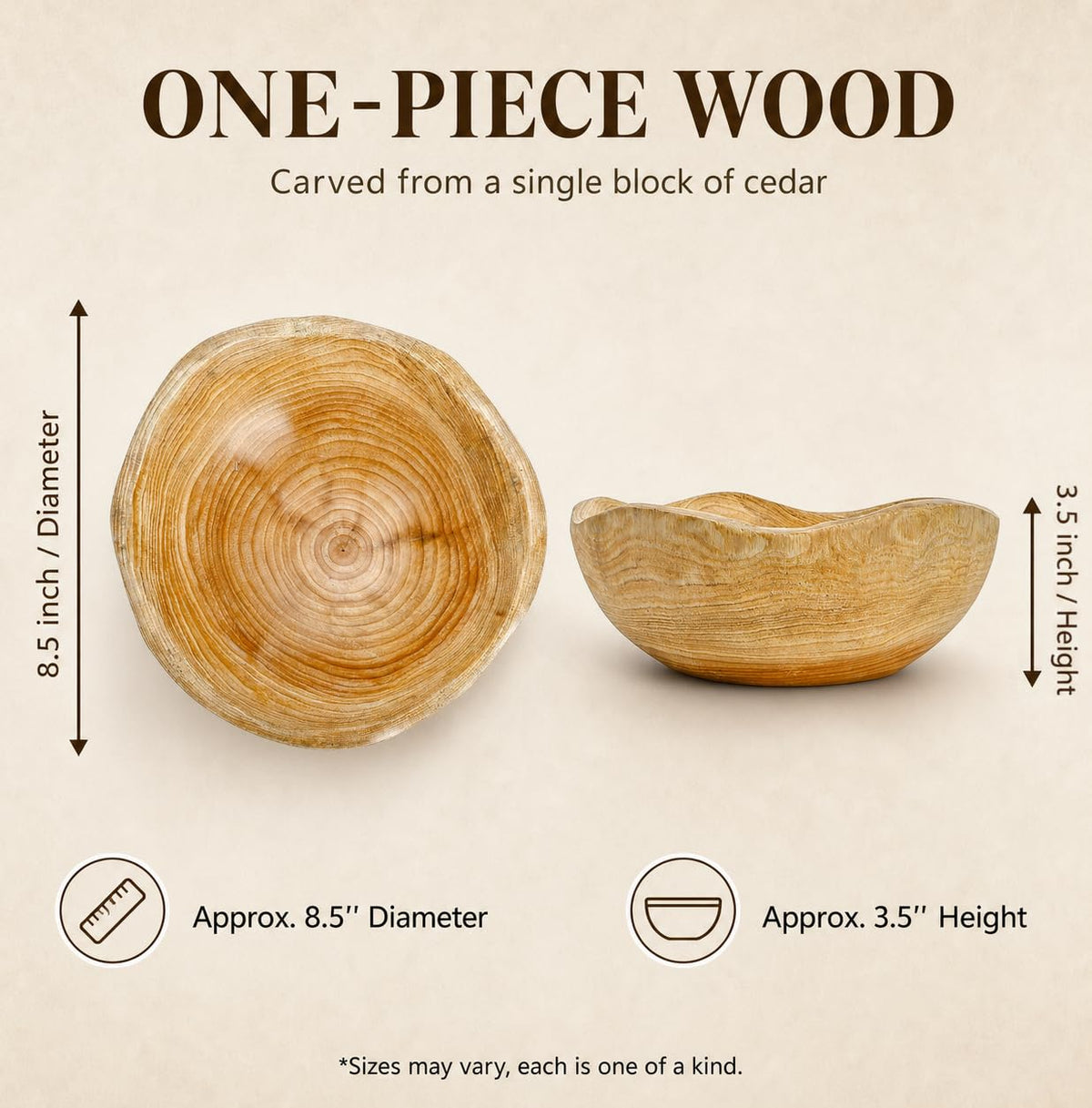 Elsjoy Decorative Natural Wood Bowl, Rustic Wooden Fruit Bowl, Creative Irregular Shaped Wood Serving Bowl for Snack, Candy, Keys, Home Decor