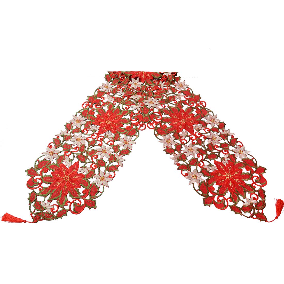 Simhomsen Large Embroidered Christmas Holiday Red Poinsettia Table Runners 13 × 120 Inch