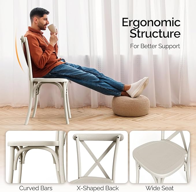 VINGLI Plastic Outdoor Dining Chairs Set of 4, Stackable Patio Cream White Dining Chairs with X Back, Waterproof Kitchen & Dining Room Chairs for Indoor-Outdoor, Capacity 400 lbs