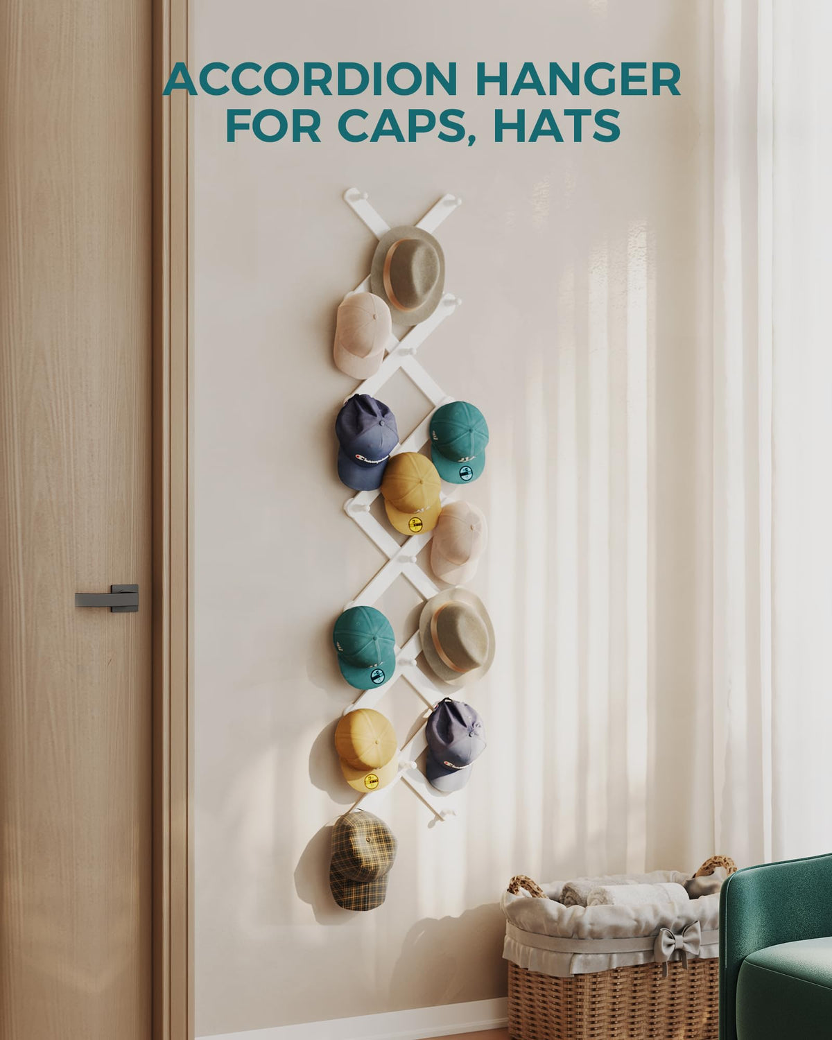 OROPY Accordion Wall Hanger with 20 Pegs, Expandable Wooden Coat & Hat Rack