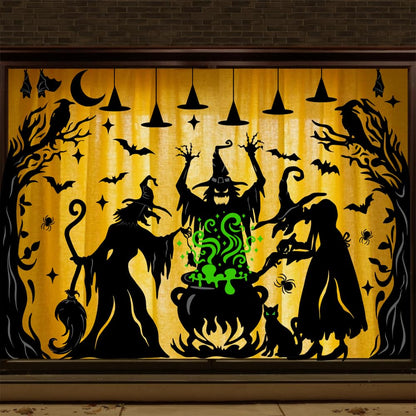 Vellibring Halloween Window Clings Decorations,Extra Large Double-Sided Reusable Decals Halloween Witches Bat Silhouette Stickers for Home Office School Glass Window Decor
