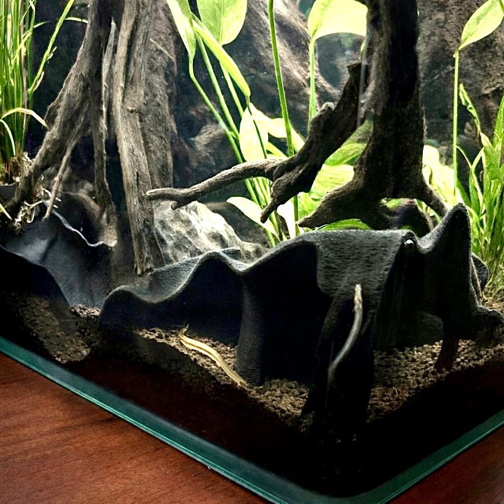 Aquarium & Terrarium Corner Underground Cave – Faux Mangrove Root Hideout for Betta, Corydoras, Shrimp, Geckos & Snakes – Natural-Look Tank Decor in Textured Root Style (Charcoal, 7.5" x7.5''x4)