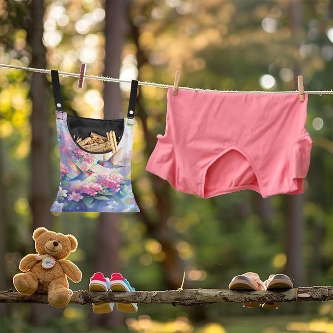 Hummingbird and Flower Clothes Pin Hanging Bag