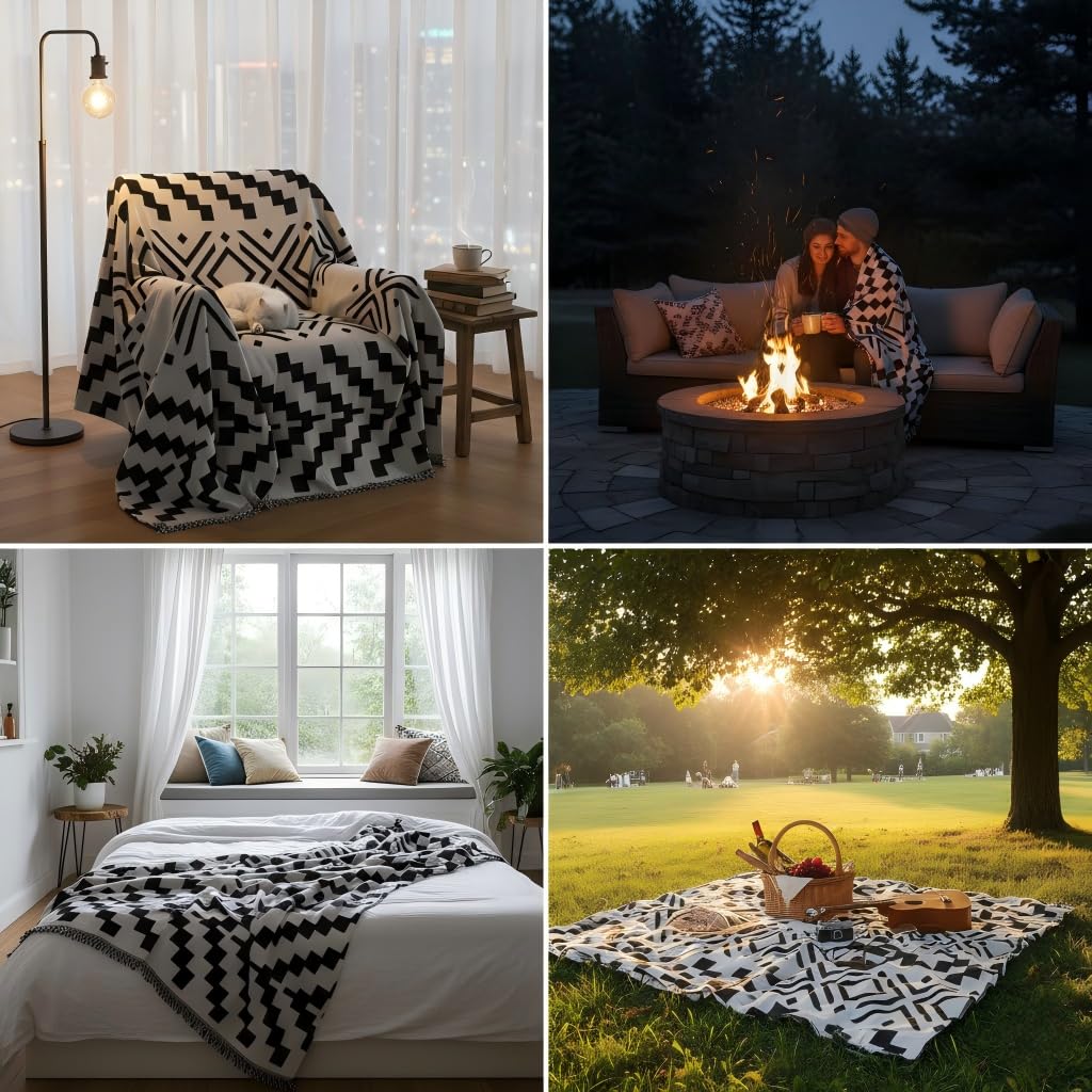 amorus Bohemian Throw Blanket Chenille Jacquard Tassels Cover,63"*71",NO.1
