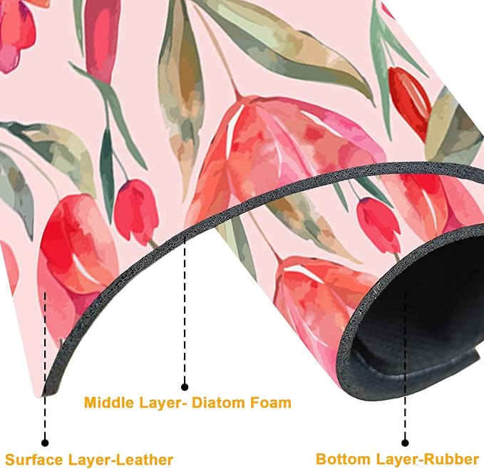 2 Pack Watercolor Tulips Sink Faucet Absorbing Mat Pink Tulips Super Absorbent