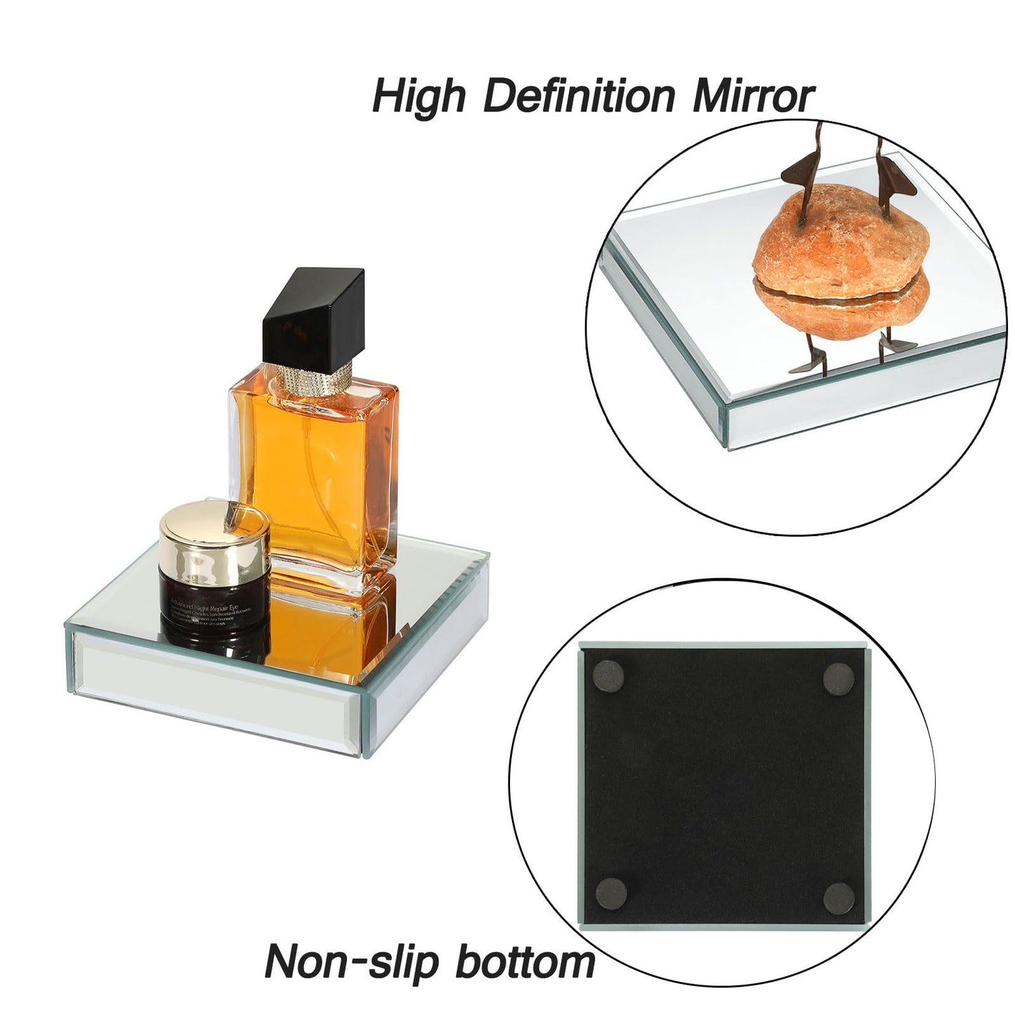 Hipiwe 2 Packs Mirrored Display Risers Stand Glass Mirrored Showpeice Figures Display Base Square Jewelry Display Stand Blocks for Trinkets Perfume Watches Collectibles Photography Props,4 inches