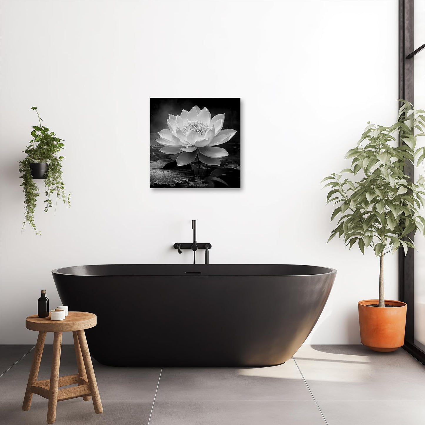 LZIMU Black White Zen Canvas Wall Art Blossom Lotus Picture Water Lily Prints Spiritual Artwork for Bathroom Meditation Yoga Spa Room Decor(Picture-3, (12.00" x 12.00"))