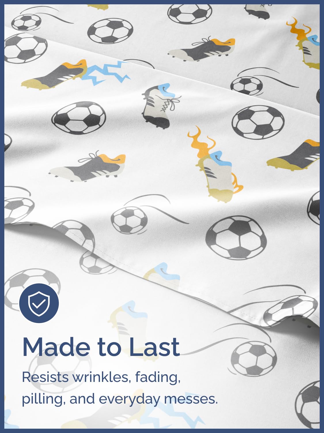Kids Full Size Bed Sheet Set - 4 Piece Kids Loft Bed Sheets - Soccer Sport Theme bedding - Soft, Cute and Cozy - Breathable and Machine Washable - Football Bed Set for Boys, Girls, Teens & Toddlers