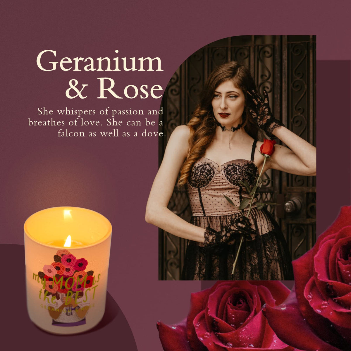 Hidden Label Soy Candle Set: Geranium & Rose 'Best Mom' Gift with Reed Diffuser & Room Spray