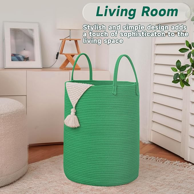 Large Woven Laundry Basket Hamper, 60L Cotton Rope Storage Bin