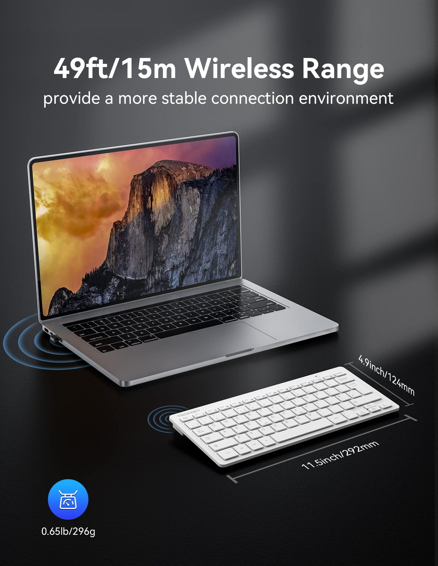 TECKNET 2.4G Wireless Keyboard, Small Keyboards with Media Hotkeys, Ultra Slim Compact Wireless Keyboard, 12-Month Battery Life, Compatible with PC, Desktop, Laptop, Smart TV - White