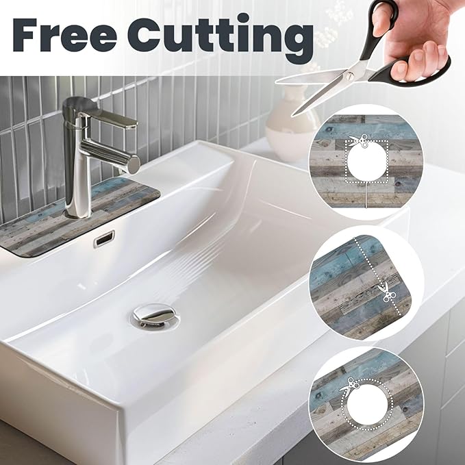 Vintage Rustic Farmhouse Blue Wood Kitchen Sink Splash Guard Faucet Mat 1 Pcs