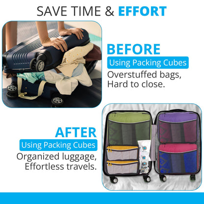 bago 8 Pcs Packing Cubes For Travel - 5 Packing Cube with 3 ZipLock Bags - Travel Cubes to Get Maximum Storage, Save Time & Effort to Pack - Happy Traveling (GreenRedPurpleYellow)