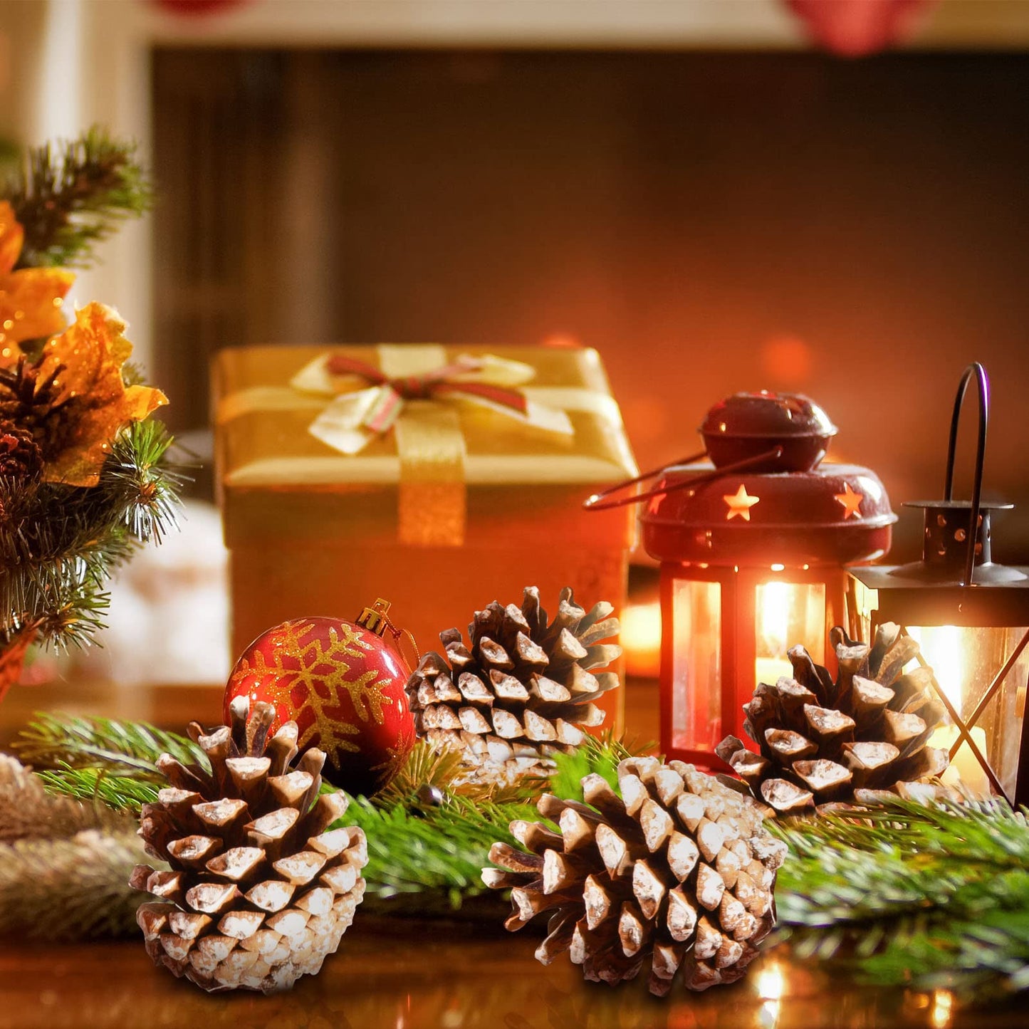 24PCS Christmas Natural Pine Cones,Rustic Pinecones with String for Crafts & Decorating Winter Xmax Holidays Vase and Table Bowl Fillers(Dia. 1.57-1.96 Inches)