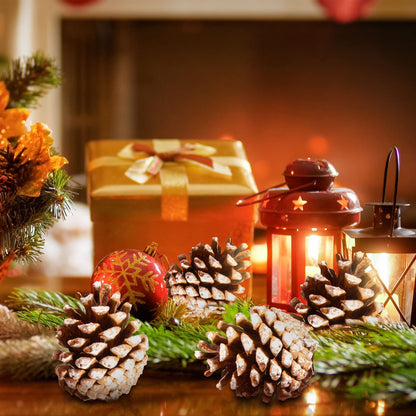 24PCS Christmas Natural Pine Cones,Rustic Pinecones with String for Crafts & Decorating Winter Xmax Holidays Vase and Table Bowl Fillers(Dia. 1.57-1.96 Inches)