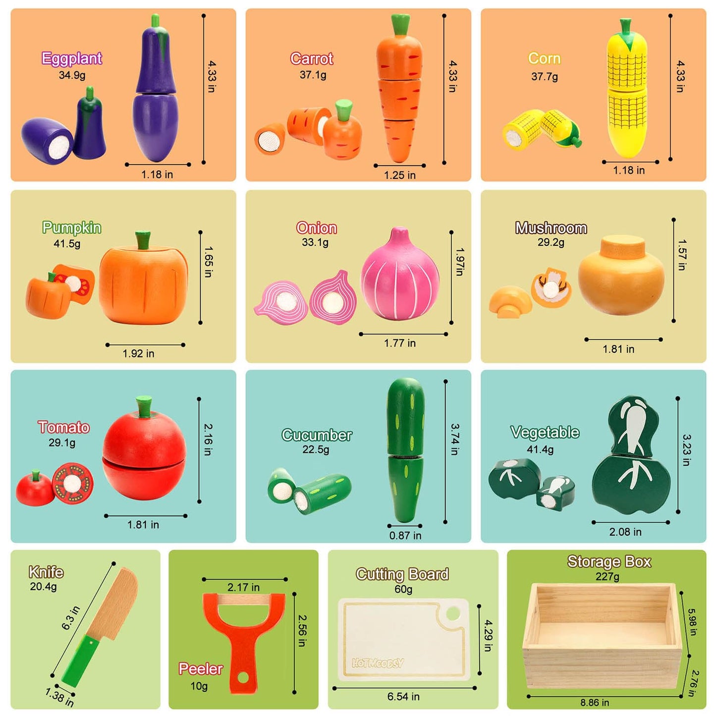 Wooden Play Food Set for Toddlers Toys Pretend Play Kitchen Accessories Veggies Cutting Set for Kids Gift for Boys Girls Montessori Educational Toys