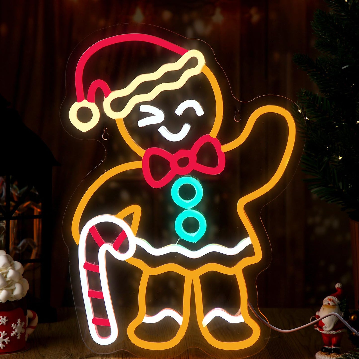 Xuhal Female Gingerbread Man Neon Sign Christmas Neon Sign Xmas Decorations Light up USB Powered LED Light Wall Bar Living Room Decor for Christmas Winter Home Bedroom Office Table