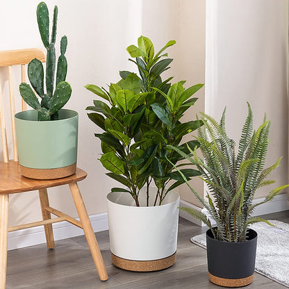ZMTECH 16.5cm Plant Pots, Modern Planters with Drainage Holes and Detachable Saucer, Plastic Flower Pots for Plants for House Garden Windowsill (Set of 2, Dark Grey)