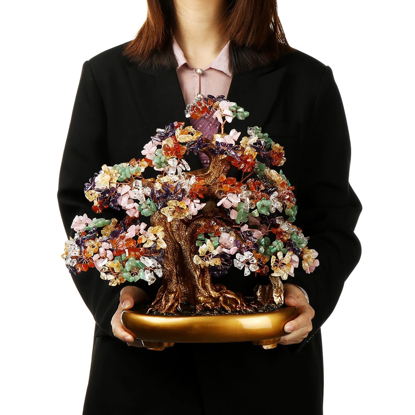 Comeon Large Crystal Quartz Lucky Tree Gem Tree for Office Home Feng Shui Decoration for Wealth/Fortune and Luck (Mix-Gemstone)