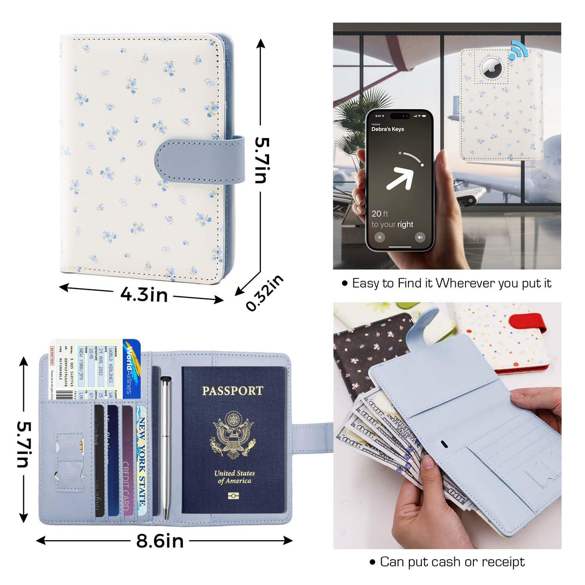 Melsbrinna Rfid Passport Holder for Travel women/Men, Cute Passport Wallet Rfid Blocking Card Slots, Rfid Passport Cover/CaseTravel Wallet, Passport Book Holder (1, floral blue a)