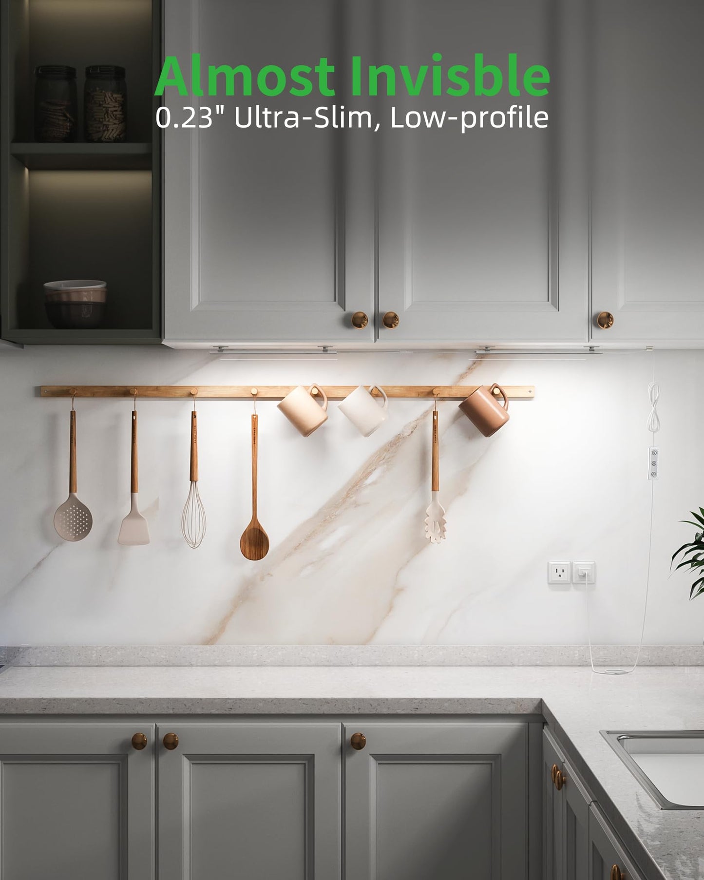 Vovamo Plug-in Under Cabinet Lighting, Dimmable Counter Lights for Kitchen, 2pcs 12 Inch, Cold White 6000K Linkable USB Led Closet Light, Wired Indoor Night Lights Bar for Desk, Sink,Workbench