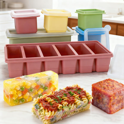 Mity rain Silicone Freezer Trays Set for Soup Cubes, 6 Pack BPA Free 1/2 Cup Silicone Freezer Molds with Lids, Control Portion Soup Freezer Containers for Souper Food Cube Storage & Meal Prep