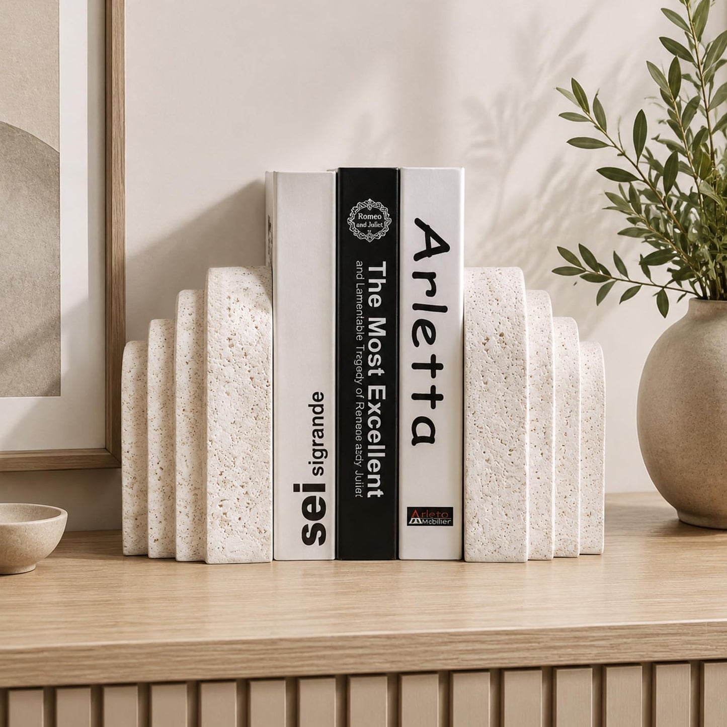 Heavy Duty Book Ends for Shelves, Decorative Book Stopper for Shelves, Resin Decor Bookends for Heavy Books, Modern Home Decor Aesthetic Bookend Aesthetically Pleasing Layered Arch Design, Set of 2
