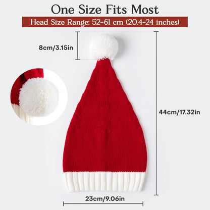 Diffy Homy Santa Hat Christmas Hat Xmas Adult Women Men Washable Fade-restant Knitted Soft Warm Long for Christmas New Year Festive Holiday Party Outdoor Winter Red