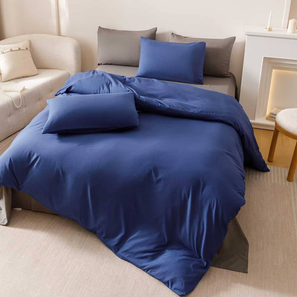 CLOTHKNOW Royal Blue Duvet Cover Sets Queen 3Pcs Blue Bedding Sets Soft All Season Bedding Duvet Cover Sets Queen