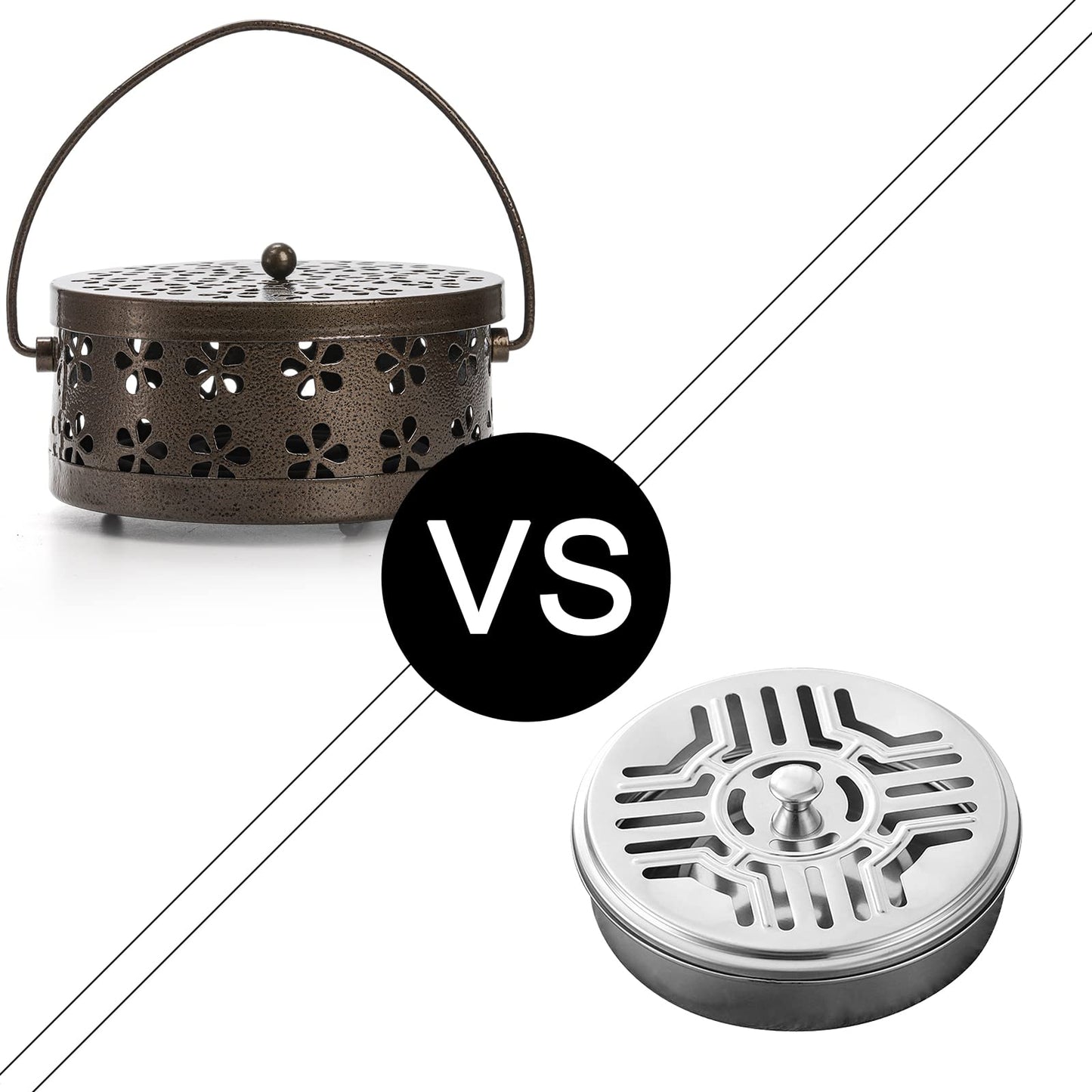 ZENFUN 2 Pack Iron Coil Holders with Lid and Handle, Bronze Incense Coil Burner with Lid, Retro Portable Coil Holder for Camp Use, Indoor, Outdoor, Fireproof, 5.7 Inches Diameter