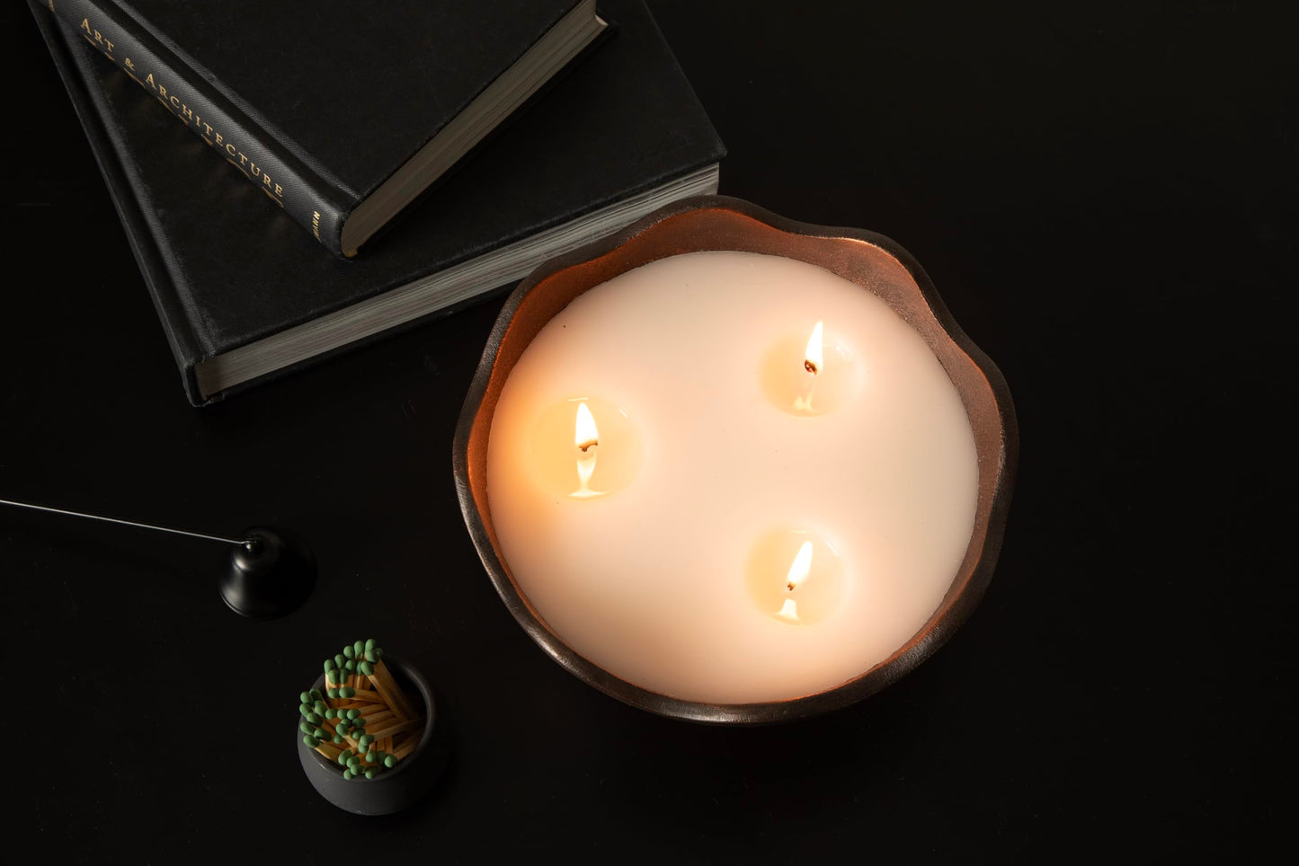 Kate and Laurel Alessia Scalloped Round Metal Candle Bowl, 8 Inch Diameter, Bronze, Modern Three-Wick Unscented Candle with Decorative Bowl for Living Room Decor