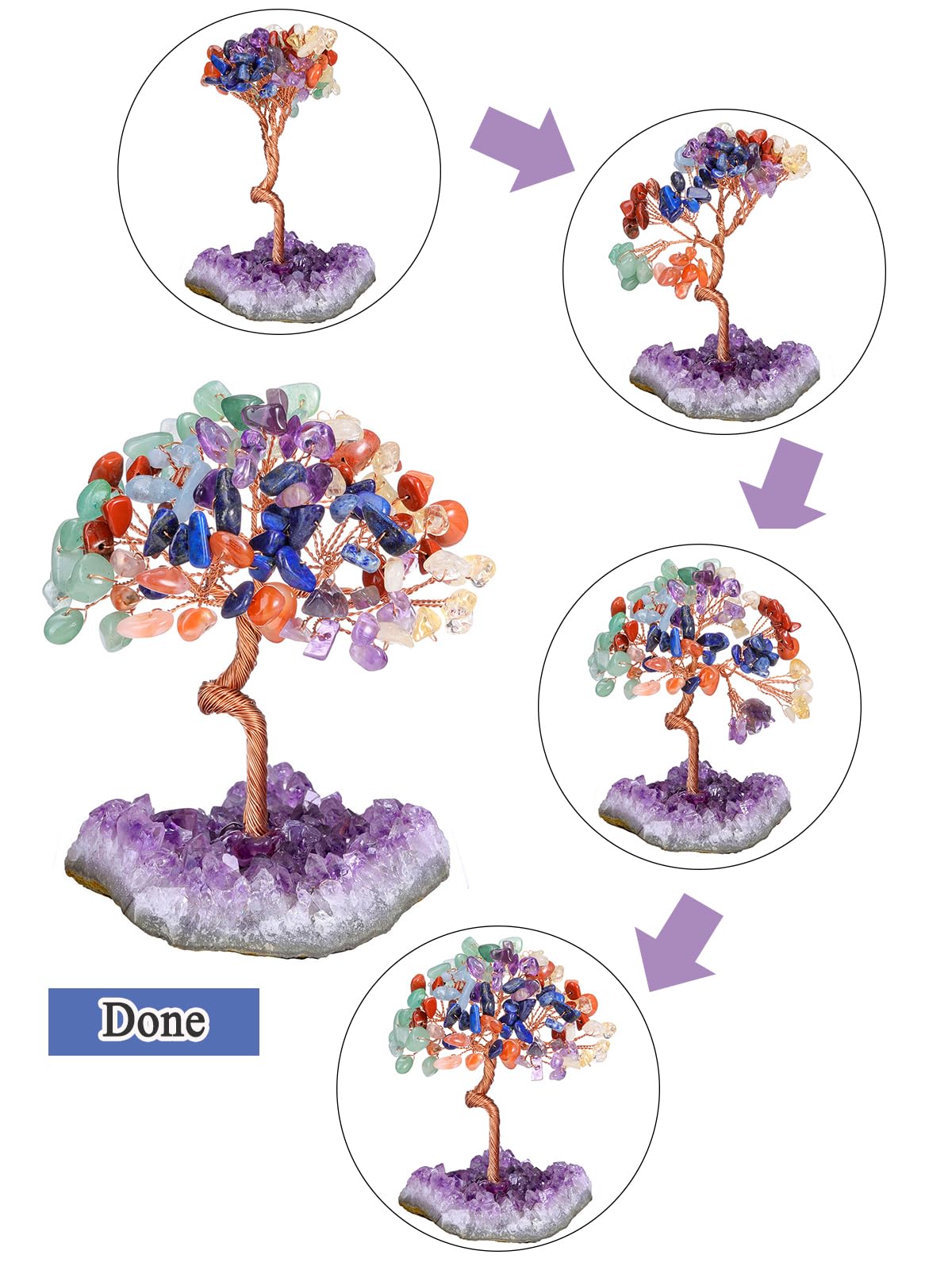 Jovivi Amethyst Crystal Tree of Life,Amethyst Cluster Base Money Tree Bonsai Decorations,Crystal Tree for Positive Energy,Handmade Gemstone Tree,Purple Room Office Desk Feng Shui Tree Decor