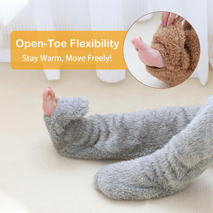 Wanheart Over Knee Lightweight Fuzzy Socks, Plush Slipper Stockings, Cozy Leg Warmers for Men & Women – Open Toe Design for Home & Sleep (LightCoral)