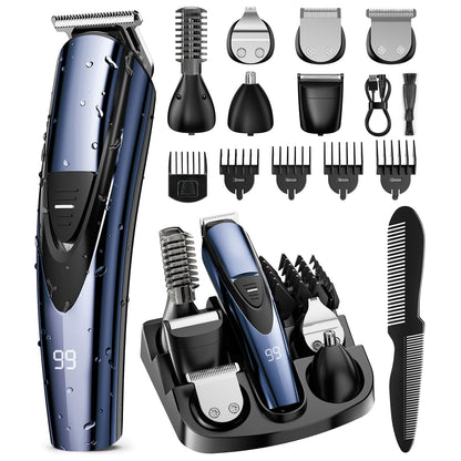 SHPAVVER Beard Trimmer for Men: Professional Barber Hair Clippers - 12-in-1 Cordless Grooming Kit - Waterproof Electric Razor with Turbo Speed & Precision Blades