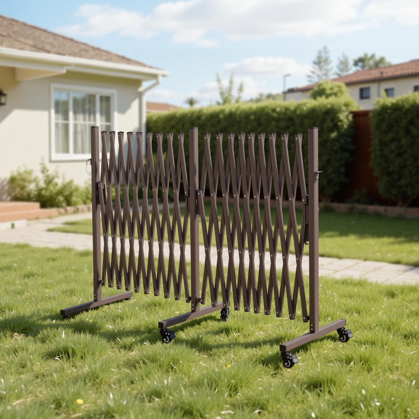 VEVOR Double Expandable Barricades, 20FT Expandable Safety Barrier, Flexible Mobile Barricade with Locking Casters, Portable Folding Security Gate Metal Traffic Fence for Patio Garden Stairway