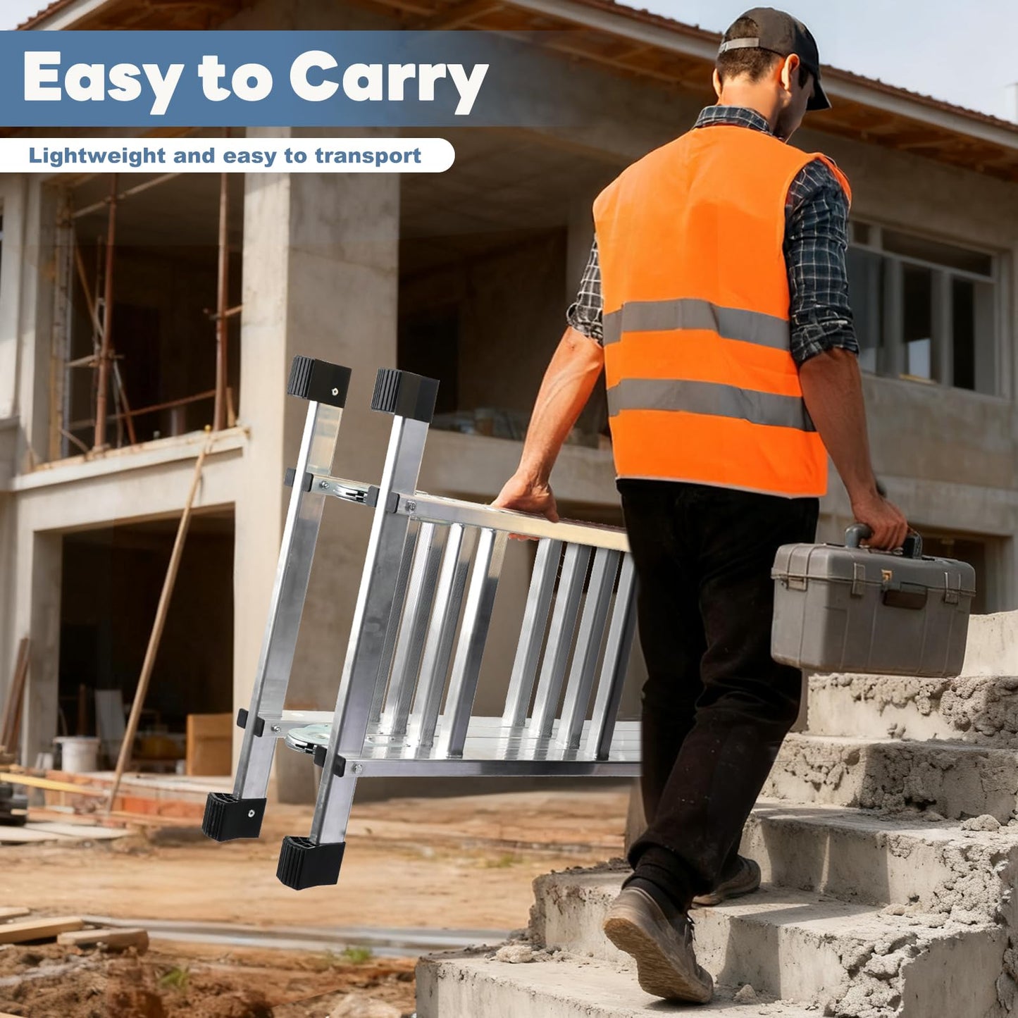DUMOS Multi-Purpose Folding Ladder, 7 in 1 Aluminium Heavy Duty Collapsible Tall Extension Adjustable Step Ladder for Home Roof RV Work Painting Garage & Outdoor Use