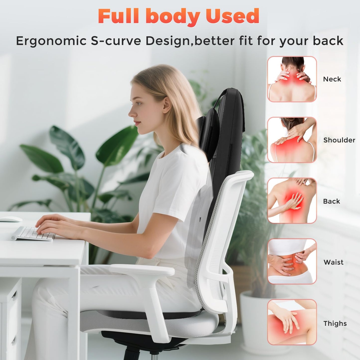 Shiatsu Neck and Back Massager with Heat, 4D Kneading Back Massager for Pain Relief Deep Tissue, Comfortable Back Massage for Chair, Massager for Home Office, Gifts for Women Men Parents Christmas
