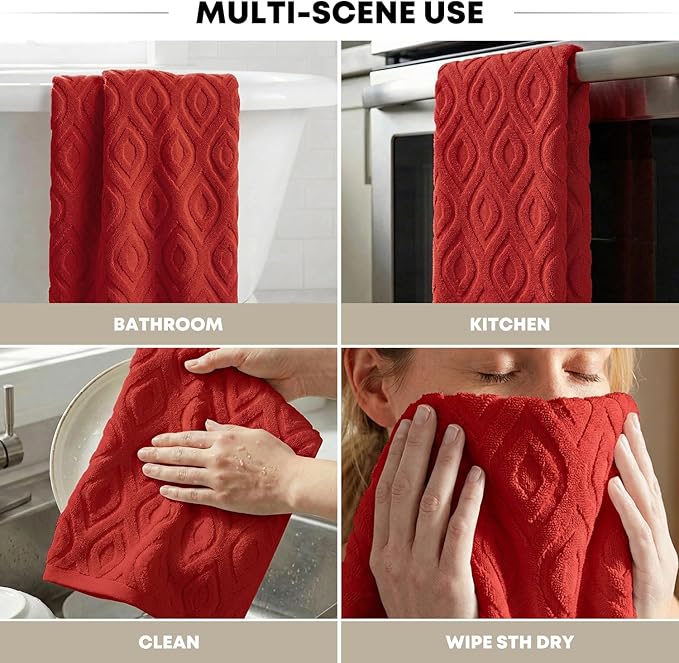 Artoid Mode 2 Pcs Red 3D Diamond Grid Jacquard Hand Towels