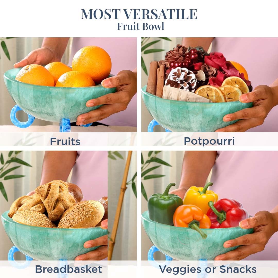 Folkulture Fruit Bowl for Kitchen Counter, 9" Resin Decorative Bowl, Centerpiece Table Decorations, Fruit Basket for Coffee Table Décor, Kitchen Counter Décor, Pedestal Bowl