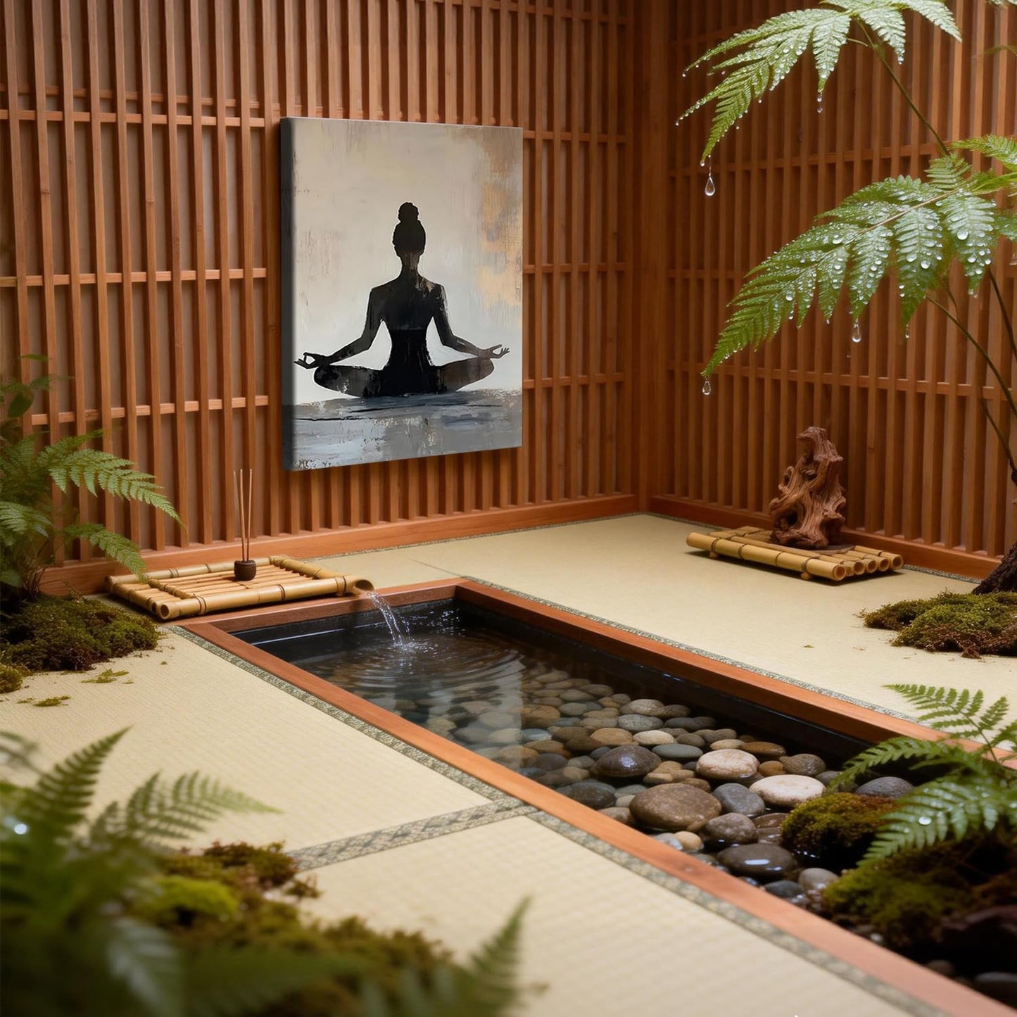 LYYGLYY Framed Zen Canvas Wall Art, Serene Meditation Print Wall Art, Modern Yoga Girl Poster Artwork for Walls, Minimalist Wall Decor for Yoga Room，Bedrooms, Living Rooms 16×24 Inches