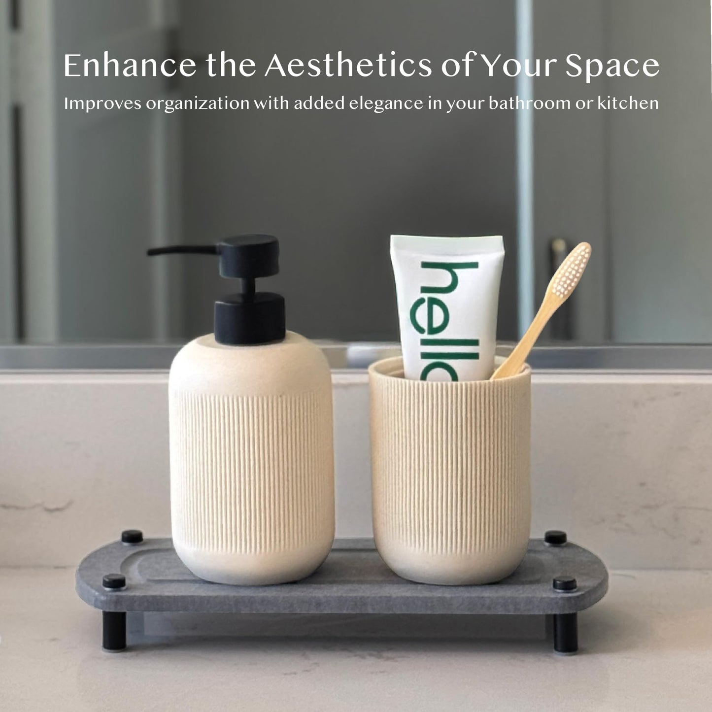 TWINKLE MOMENT 2PCS Water Absorbing Stone Soap Tray for Kitchen Bathroom Sink, Quick Dry Diatomaceous Earth Drying Rack and Shower Caddy, Soap Dispenser and Sponge Holder Organizer for Countertop