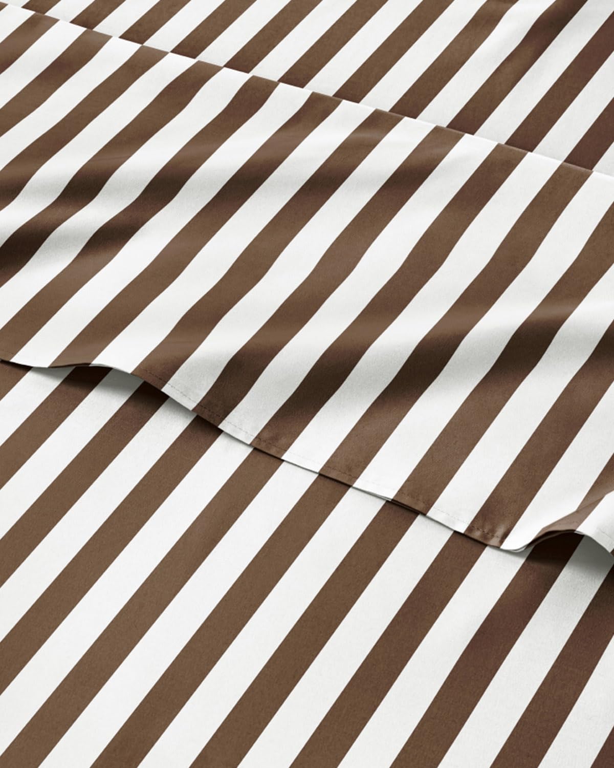 Striped Sheets - Brown Striped Sheets - 1 Flat & 1 Fitted & 2 Pillowcases w/ Deep Pockets – Comfy, Wrinkle & Fade Free - Ultra-Soft, Breathable & Cooling – Luxury Pinstripe Bedding - Full Size Bed Set