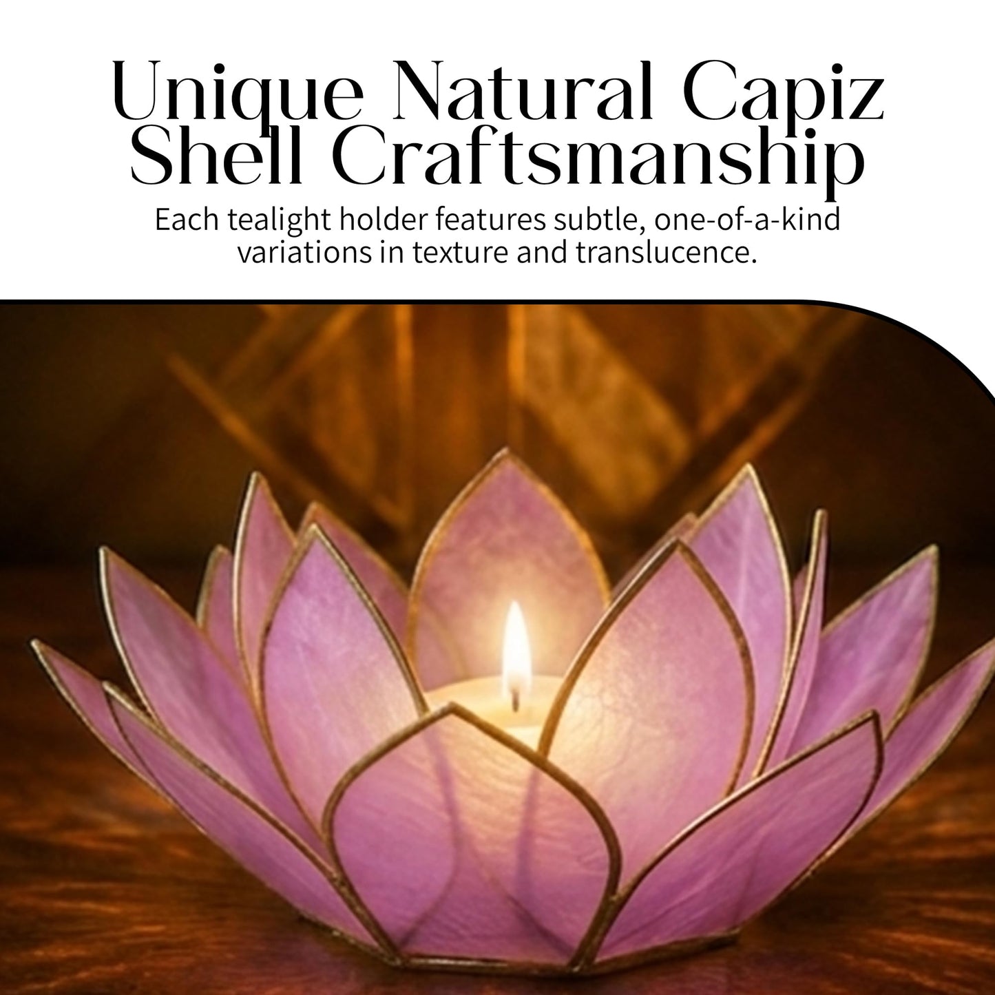 Om Gallery Mini Gemstone Lotus Tealight Holder - Handcrafted Capiz Shell Design for Soft Glow, Elegant Home & Table Decor, Wedding Centerpieces, Votive Candle Styling & Thoughtful Gifting - Amethyst