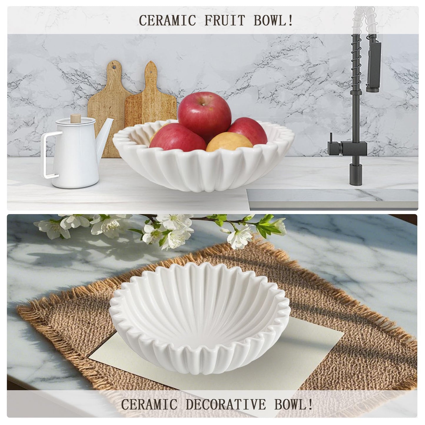 Ardicema Large Ceramic Decorative Bowl -White Decorative Bowls for Home Decor-Perfect for Entry Way Table, Fruit Bowl, Key Bowl