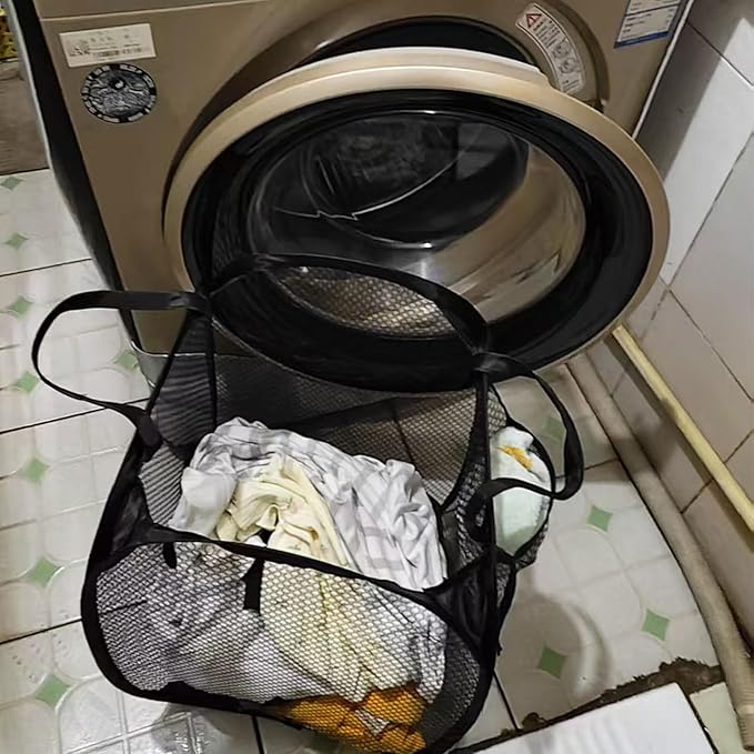 Collapsible Laundry Basket, Dirty Clothes Mesh Pop Up Hamper, Small Foldable
