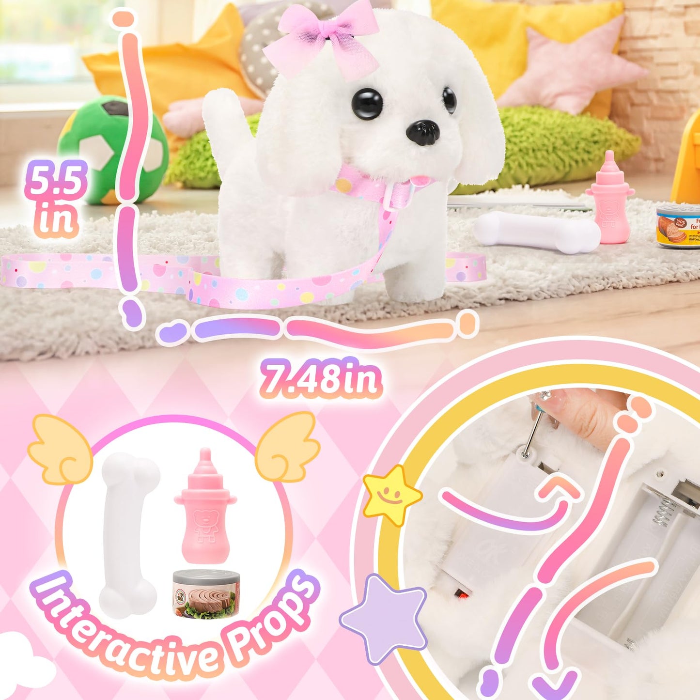 Tagitary Plush Toys Interactive Puppy Toy for Kids,Electronic Toy Dog That Walk and Bark,Tail Wagging, Fake Dog Toy with Leash,Perfect Easter Christmas Birthday Gift for Kids Toddlers